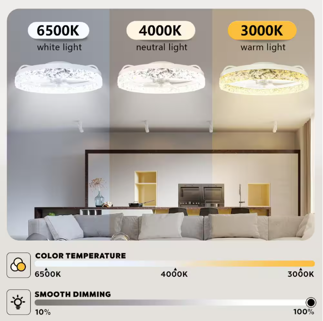 ARISKEEN 20 in. Indoor White Crystal Ceiling Fan with Light and Remote, Flush Mount LED Ceiling Fan, Dimmable for Bedroom