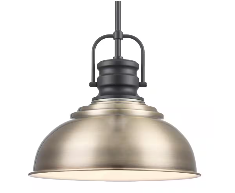 Home Decorators Collection Shelston 13 in. 1-Light Antique Gold and Black Farmhouse Pendant Light Fixture with Metal Shade