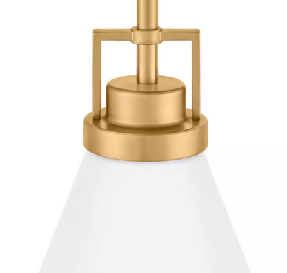 Home Decorators Collection Clermont 1-Light Satin Brass Shaded Pendant Light with Milk Glass Shade