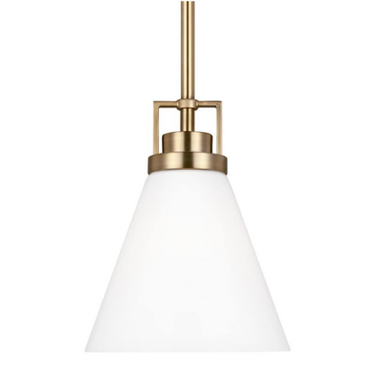 Home Decorators Collection Clermont 1-Light Satin Brass Shaded Pendant Light with Milk Glass Shade