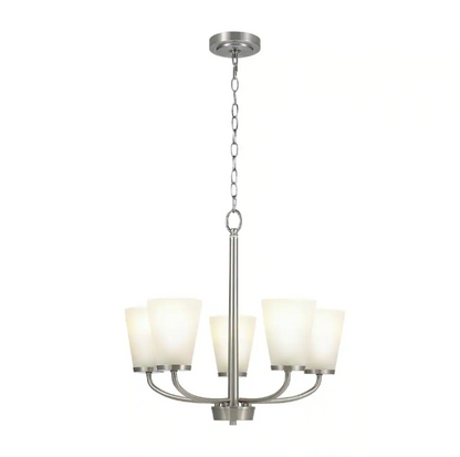 Hampton Bay Helena 21 in 5-Light Brushed Nickel Hanging Chandelier with Frosted Glass Shades for Dining Room