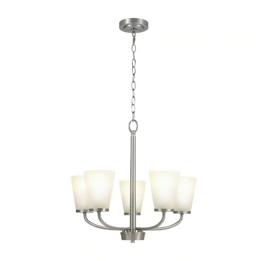 Hampton Bay Helena 21 in 5-Light Brushed Nickel Hanging Chandelier with Frosted Glass Shades for Dining Room