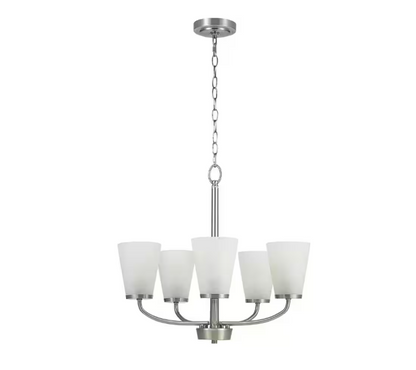 Hampton Bay Helena 21 in 5-Light Brushed Nickel Hanging Chandelier with Frosted Glass Shades for Dining Room