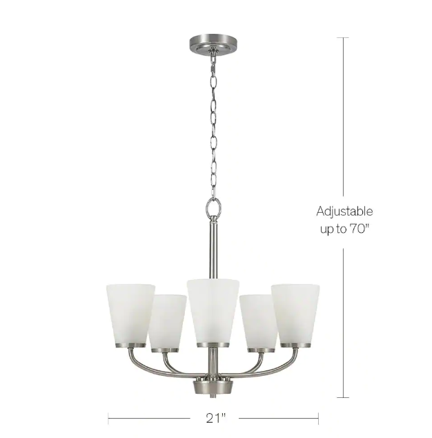 Hampton Bay Helena 21 in 5-Light Brushed Nickel Hanging Chandelier with Frosted Glass Shades for Dining Room