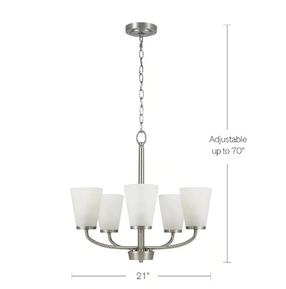 Hampton Bay Helena 21 in 5-Light Brushed Nickel Hanging Chandelier with Frosted Glass Shades for Dining Room