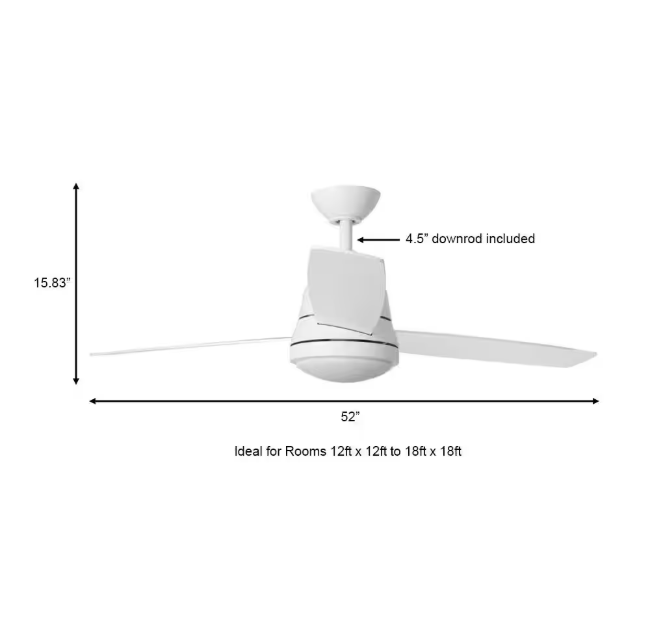 Hampton Bay Caprice 52 in. Integrated LED Indoor Matte White Ceiling Fan with Light Kit and Remote Control
