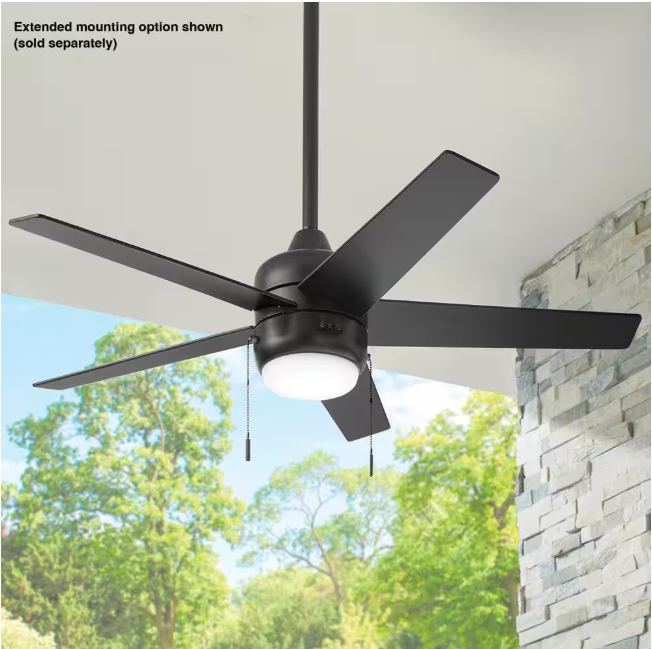 Hampton Bay Mena 44 in. LED Indoor/Outdoor Matte Black Ceiling Fan with Light Kit and Reversible Blades Included