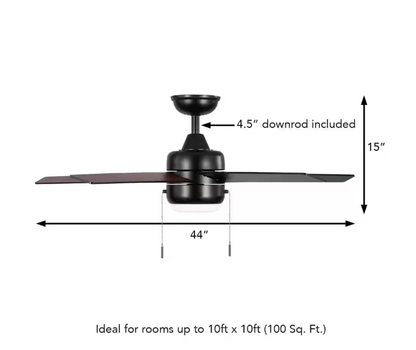 Hampton Bay Mena 44 in. LED Indoor/Outdoor Matte Black Ceiling Fan with Light Kit and Reversible Blades Included
