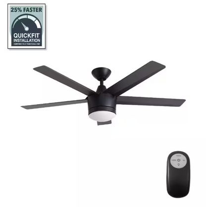 Home Decorators Collection Merwry 52 in. Integrated LED Indoor Matte Black Ceiling Fan with Light Kit and Remote Control