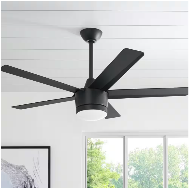 Home Decorators Collection Merwry 52 in. Integrated LED Indoor Matte Black Ceiling Fan with Light Kit and Remote Control