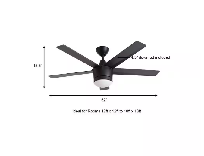 Home Decorators Collection Merwry 52 in. Integrated LED Indoor Matte Black Ceiling Fan with Light Kit and Remote Control