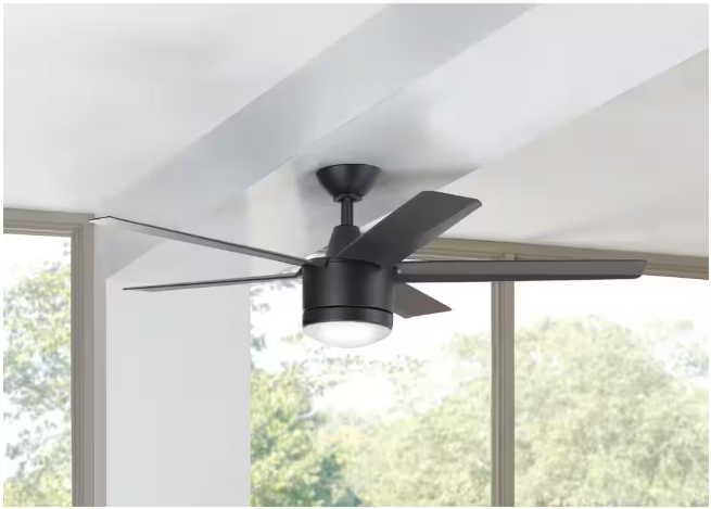 Home Decorators Collection Merwry 52 in. Integrated LED Indoor Matte Black Ceiling Fan with Light Kit and Remote Control
