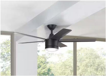 Home Decorators Collection Merwry 52 in. Integrated LED Indoor Matte Black Ceiling Fan with Light Kit and Remote Control