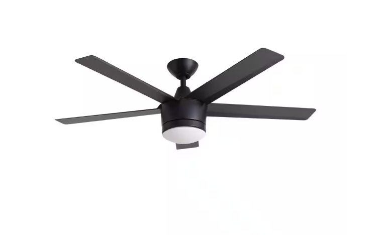 Home Decorators Collection Merwry 52 in. Integrated LED Indoor Matte Black Ceiling Fan with Light Kit and Remote Control