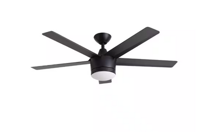 Home Decorators Collection Merwry 52 in. Integrated LED Indoor Matte Black Ceiling Fan with Light Kit and Remote Control