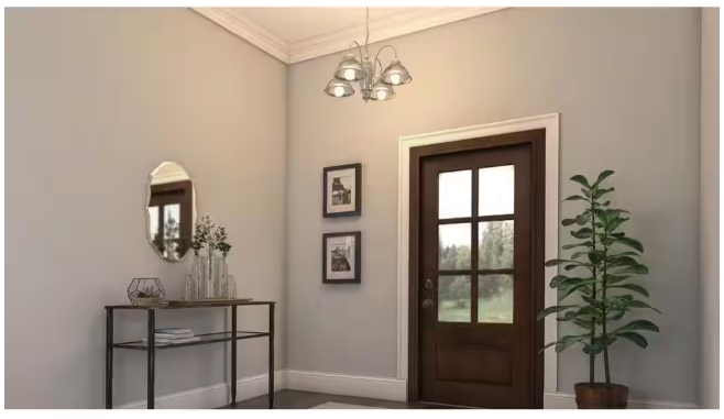 Hampton Bay Halophane 5-Light Brushed Nickel Chandelier with Frosted Ribbed Glass Shades