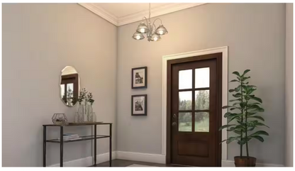 Hampton Bay Halophane 5-Light Brushed Nickel Chandelier with Frosted Ribbed Glass Shades