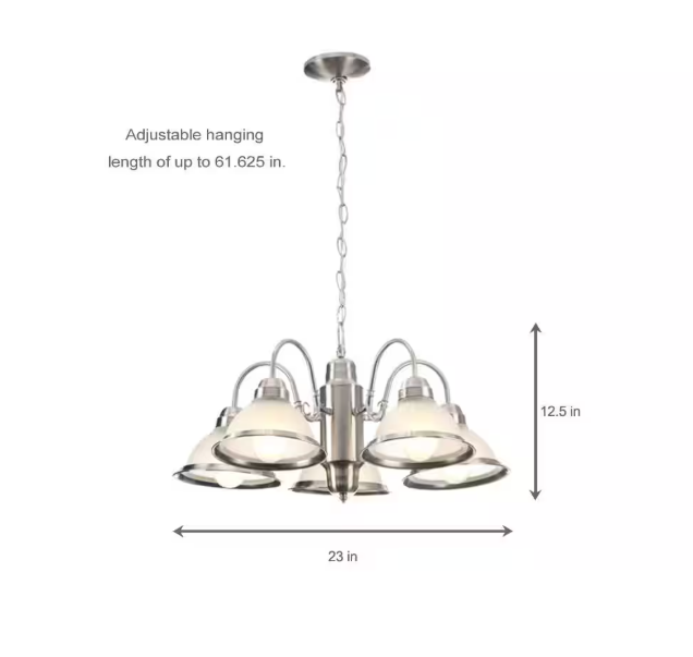 Hampton Bay Halophane 5-Light Brushed Nickel Chandelier with Frosted Ribbed Glass Shades
