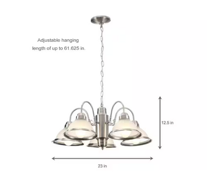 Hampton Bay Halophane 5-Light Brushed Nickel Chandelier with Frosted Ribbed Glass Shades