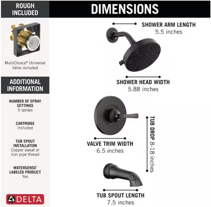 Delta Faryn Single-Handle 5-Spray Tub and Shower Faucet in Oil Rubbed Bronze (Valve Included)