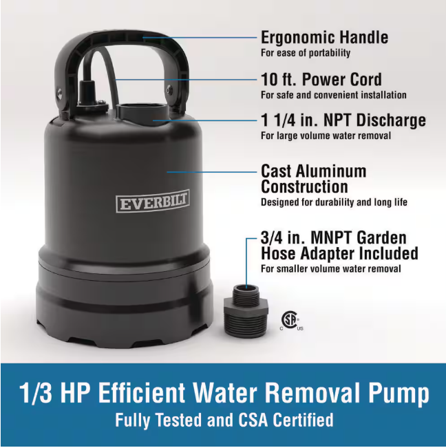 Everbilt 1/3 HP Submersible Aluminum Utility Pump
