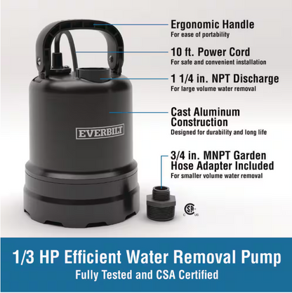 Everbilt 1/3 HP Submersible Aluminum Utility Pump