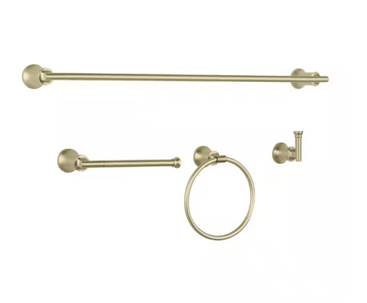 Glacier Bay Oswell 4-Piece Bath Hardware Set with 24 in. Towel Bar, TP Holder, Towel Ring and Robe Hook in Matte Gold