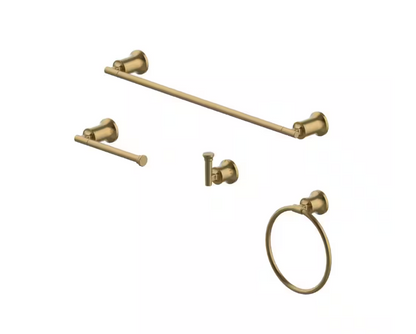 Glacier Bay Oswell 4-Piece Bath Hardware Set with 24 in. Towel Bar, TP Holder, Towel Ring and Robe Hook in Matte Gold