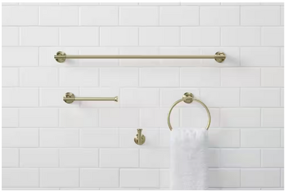 Glacier Bay Oswell 4-Piece Bath Hardware Set with 24 in. Towel Bar, TP Holder, Towel Ring and Robe Hook in Matte Gold