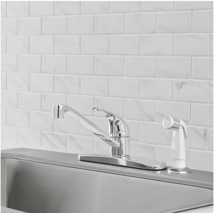 Glacier Bay Single Handle Standard Kitchen Faucet in Chrome with White Side Sprayer