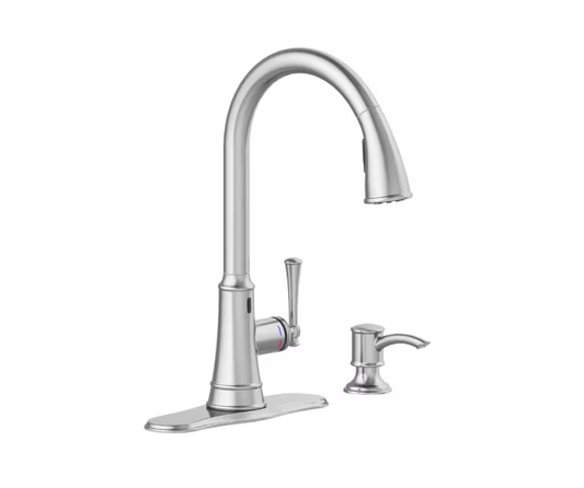 Glacier Bay Hemming Single-Handle Touchless Pull Down Sprayer Kitchen Faucet with Soap Dispenser in Spot Resistant Stainless Steel