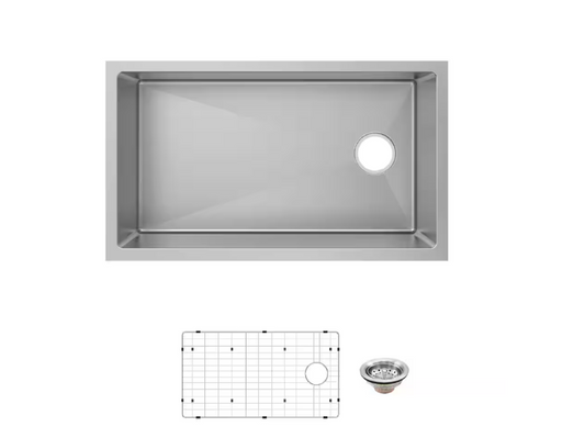 Glacier Bay Tight Radius 31 in. Undermount Single Bowl 18 Gauge Stainless Steel Kitchen Sink with Accessories
