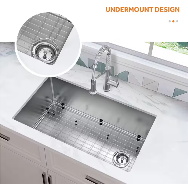 Glacier Bay Tight Radius 31 in. Undermount Single Bowl 18 Gauge Stainless Steel Kitchen Sink with Accessories