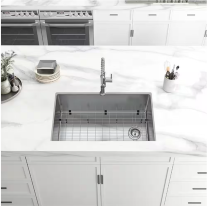 Glacier Bay Tight Radius 31 in. Undermount Single Bowl 18 Gauge Stainless Steel Kitchen Sink with Accessories