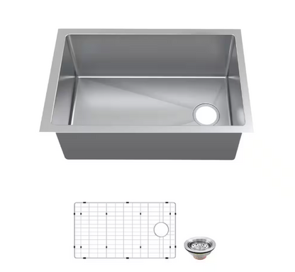 Glacier Bay Tight Radius 31 in. Undermount Single Bowl 18 Gauge Stainless Steel Kitchen Sink with Accessories