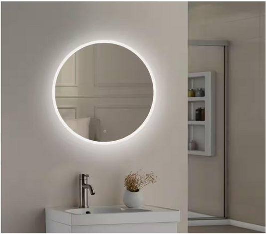 Home Decorators Collection 24 in. W x 24 in. H Round Frameless Anti-Fog Wall Mount Bathroom Vanity Mirror in Silver with Dimmable LED Light