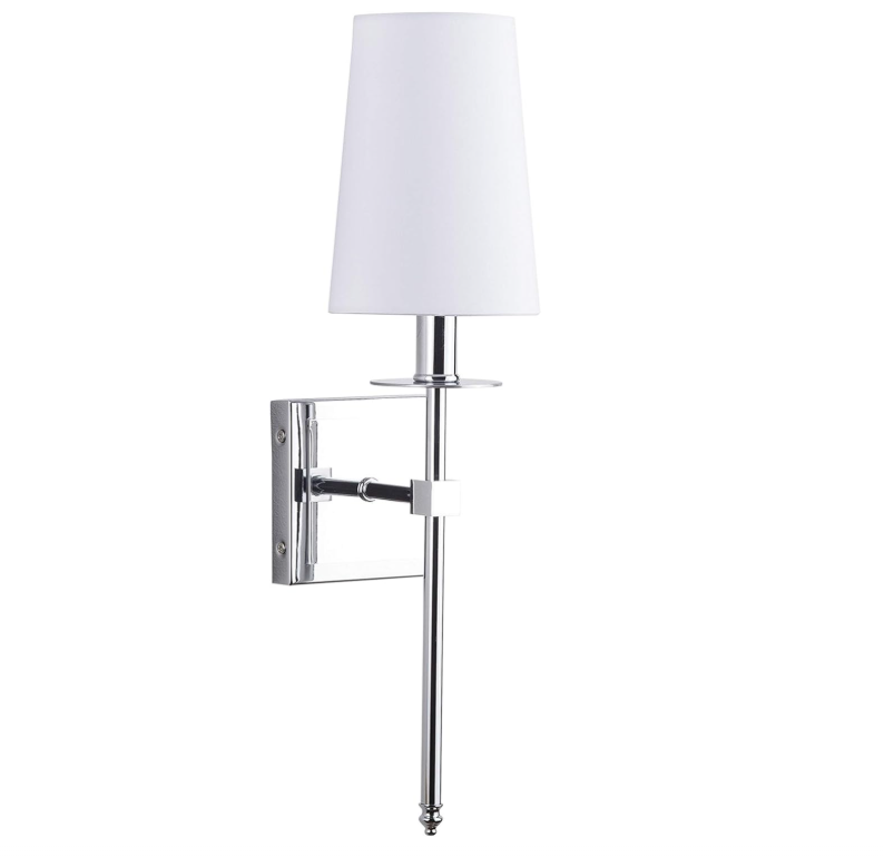 Linea di Liara Torcia Chrome Wall Sconce With White Fabric Shade - Modern Bathroom, Bedroom, and Hallway Light Fixture - Indoor Lighting, UL Listed
