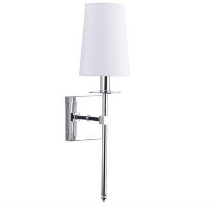 Linea di Liara Torcia Chrome Wall Sconce With White Fabric Shade - Modern Bathroom, Bedroom, and Hallway Light Fixture - Indoor Lighting, UL Listed