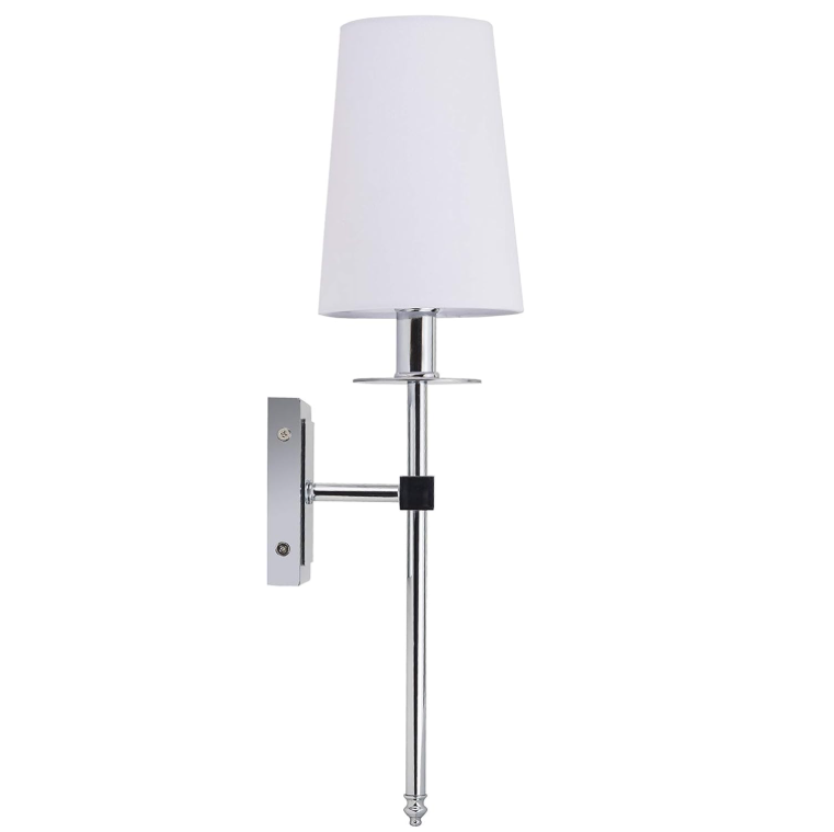 Linea di Liara Torcia Chrome Wall Sconce With White Fabric Shade - Modern Bathroom, Bedroom, and Hallway Light Fixture - Indoor Lighting, UL Listed