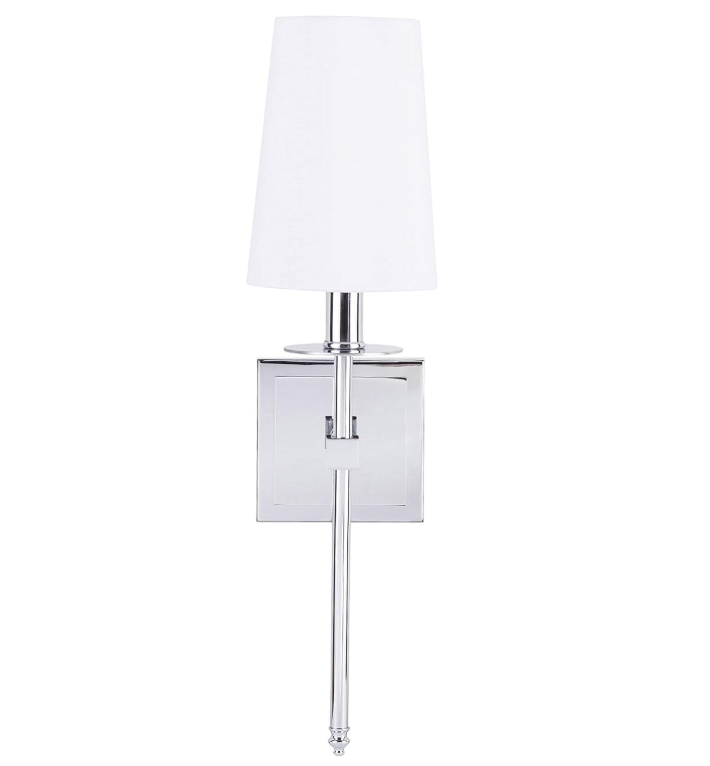 Linea di Liara Torcia Chrome Wall Sconce With White Fabric Shade - Modern Bathroom, Bedroom, and Hallway Light Fixture - Indoor Lighting, UL Listed
