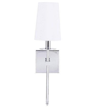 Linea di Liara Torcia Chrome Wall Sconce With White Fabric Shade - Modern Bathroom, Bedroom, and Hallway Light Fixture - Indoor Lighting, UL Listed