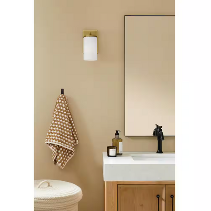 KICHLER Crosby 1-Light Natural Brass Bathroom Indoor Wall Sconce Light with Satin Etched Cased Opal Glass Shade