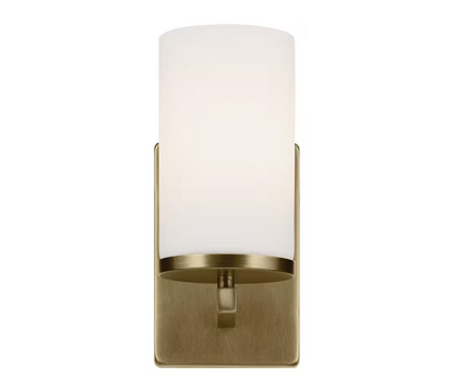 KICHLER Crosby 1-Light Natural Brass Bathroom Indoor Wall Sconce Light with Satin Etched Cased Opal Glass Shade