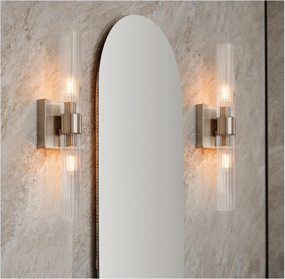 Globe Electric 63000052 18" 2-Light Vanity Light, Matte Brass Finish, Ribbed Glass Shade, Bathroom Décor, Home Décor, Home Improvement, Soft Glam Light, Makeup Lighting, Beauty Room Accessories