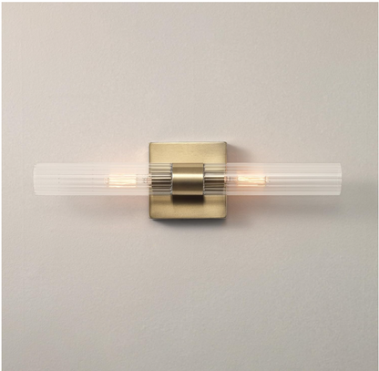 Globe Electric 63000052 18" 2-Light Vanity Light, Matte Brass Finish, Ribbed Glass Shade, Bathroom Décor, Home Décor, Home Improvement, Soft Glam Light, Makeup Lighting, Beauty Room Accessories