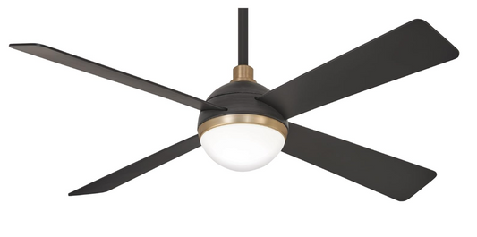 MINKA-AIRE F623L-BC/SBR Orb 54 Inch Ceiling Fan with Integrated 16W LED Light, Black Brushed Carbon/Soft Brass Finish