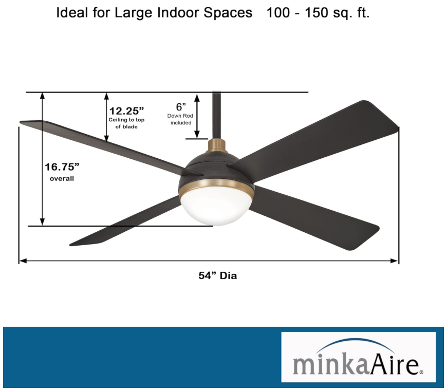 MINKA-AIRE F623L-BC/SBR Orb 54 Inch Ceiling Fan with Integrated 16W LED Light, Black Brushed Carbon/Soft Brass Finish