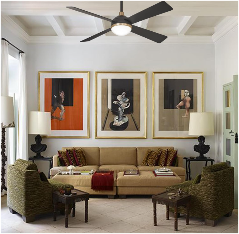 MINKA-AIRE F623L-BC/SBR Orb 54 Inch Ceiling Fan with Integrated 16W LED Light, Black Brushed Carbon/Soft Brass Finish
