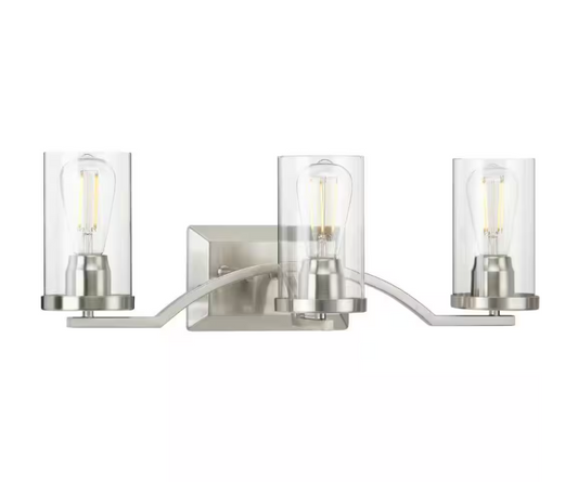 Progress Lighting Lassiter Collection 3-Light Brushed Nickel Clear Glass Modern Bath Vanity Light
