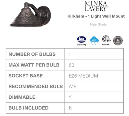 Minka Lavery Outdoor Wall Light 8101-A138, Kirkham Dark Sky Exterior Wall Lantern, Aspen Bronze